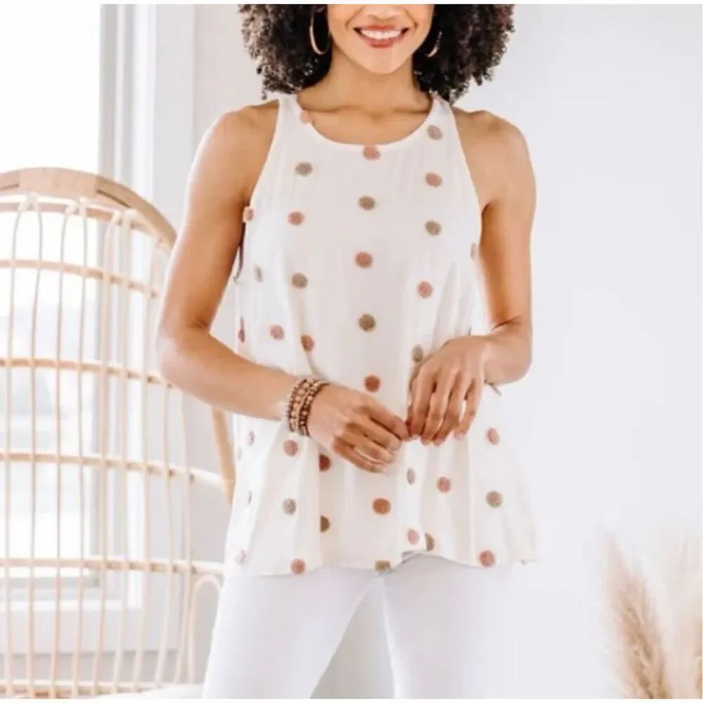 Womens Anthropologie Mine Oatmeal & Taupe Textured Polka-Dot Tank Top - Sz S